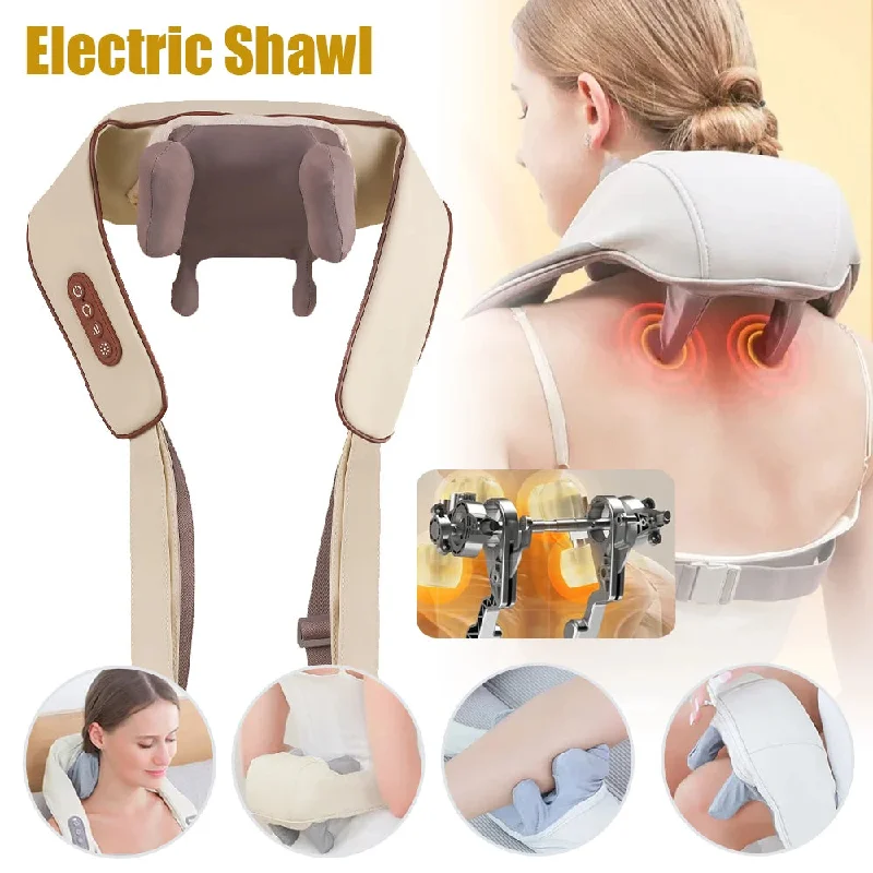 Electric Shoulder Shawl Neck Back Kneading Massage Acupressure Massager Automatic Wireles Muscle Trapezius Relax Cervical Pillow Lightweight Silk Shawl