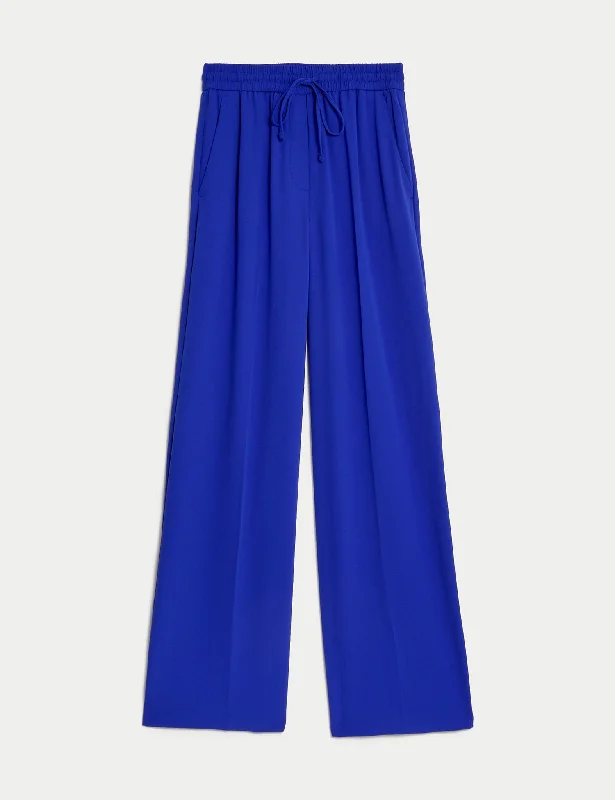 Crepe Drawstring Wide Leg Trousers Trousers stylish elegant