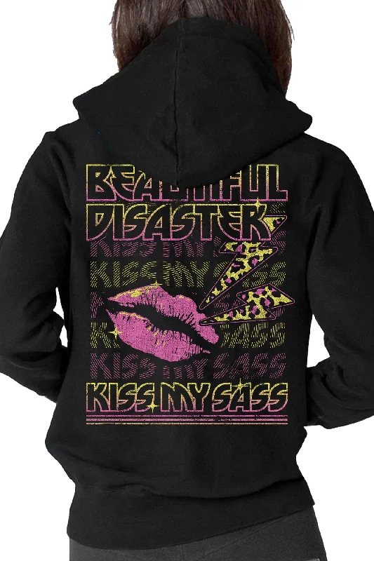 Kiss My Sass Zip Hoodie Hoodie with Exposed Zipper Edgy Industrial