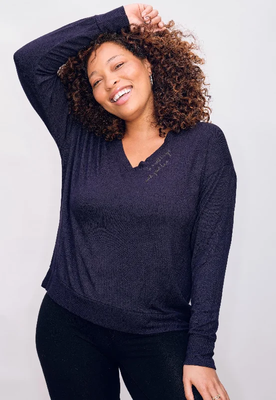 'Do Small Things With Great Love' Ultra-Soft V-Neck Pullover - Navy Black Tapered Sleeve Pullover
