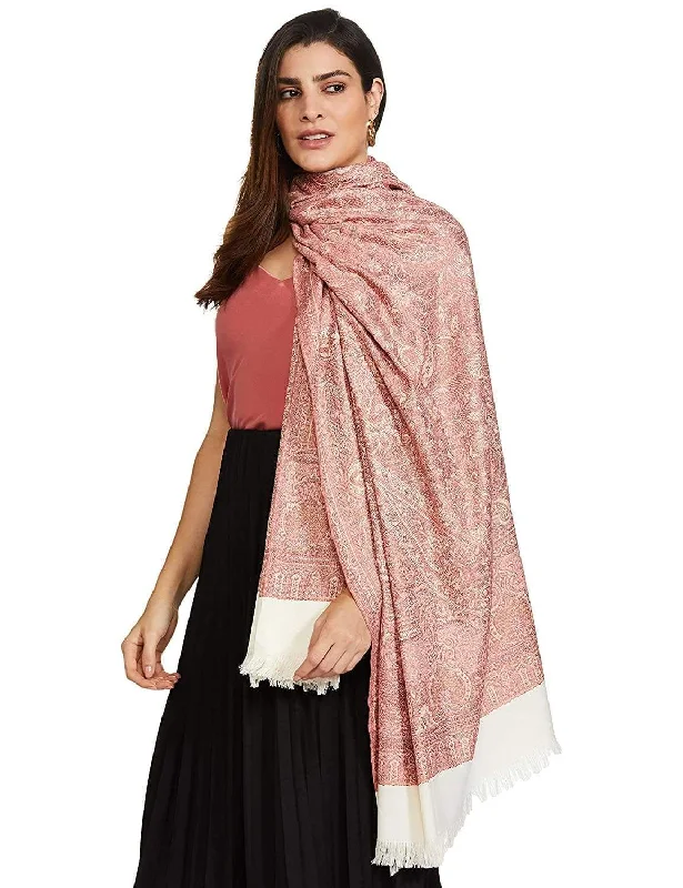 Pashtush Women'S Jamawar Shawl, Salmon - Ivory Comfortable Cotton Shawl Wrap