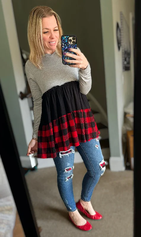 My Glory Days Were Plaid - Tiered Buffalo Plaid Hoodie Tunic Hoodie with Full-Zip Functional Layering