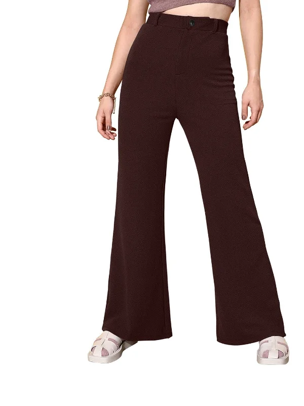Odette Brown Polyester Solid Stylish Trousers For Women Trousers Versatile Stylish
