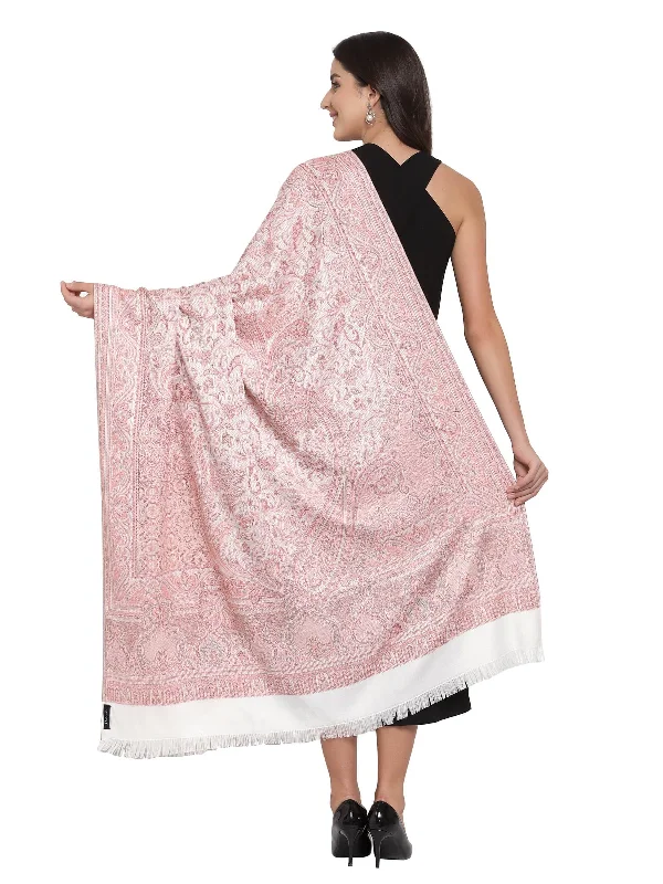 Pashtush Women'S Jamawar Shawl, Salmon - Ivory Elegant Wool Shawl Cape