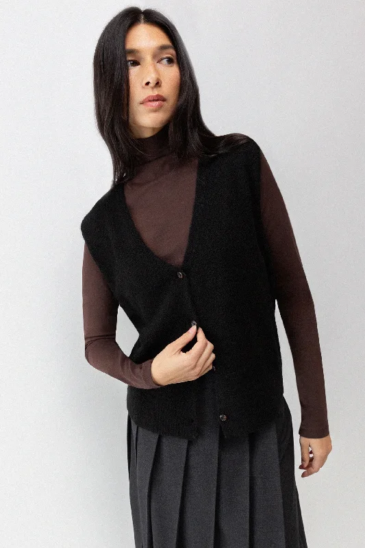 BUTTON FRONT SWEATER VEST Spandex Blend Rayon Blend Denim Blend