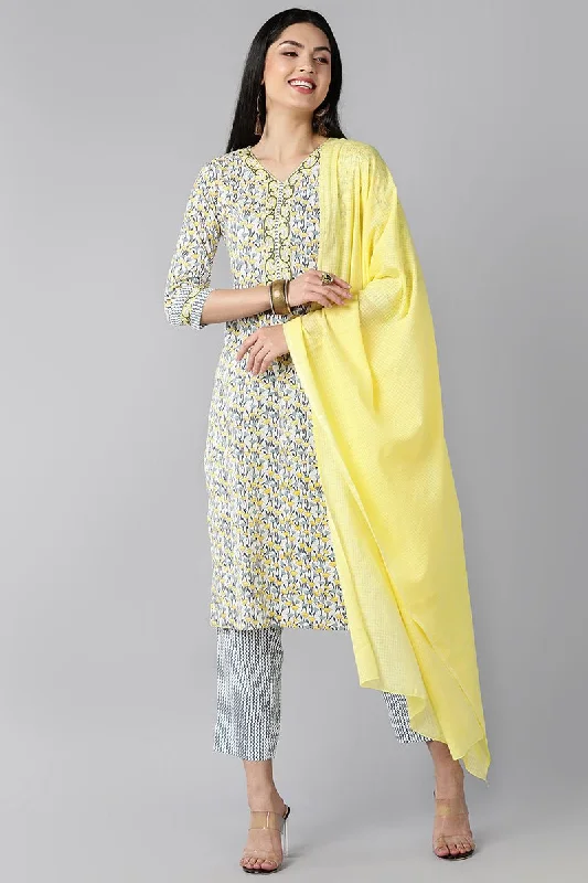 White Cotton Kurta With Trousers Dupatta Trousers Elastic Waist Soft