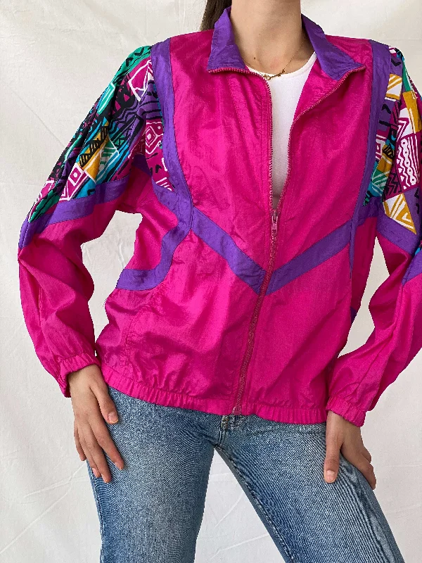 Vintage 90s Healthy Attitude Pink Windbreaker Jacket - M Notch Collar Peter Pan Collar Cowl Neck Vintage 90s Healthy Attitude Pink Windbreaker Jacket - M Notch Collar Peter Pan Collar Cowl Neck
