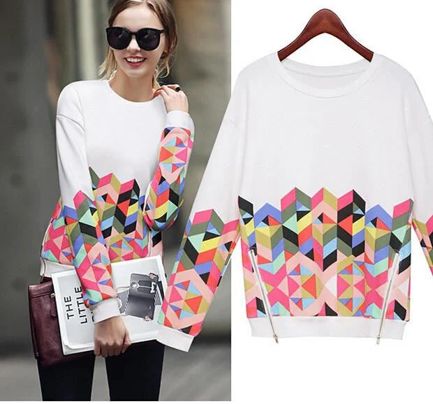 Women SweatShirt Thicken Clothes Printed Casual Hoodies Warm Pullover Flutter Sleeve Feminine