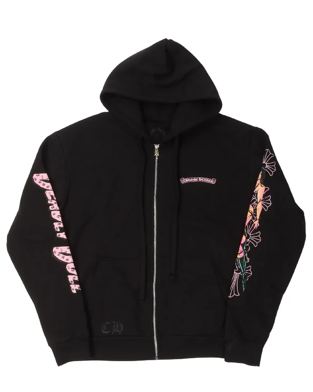 Deadly Doll Zip Up Hoodie Hoodie with Hem Applique Textured Unique