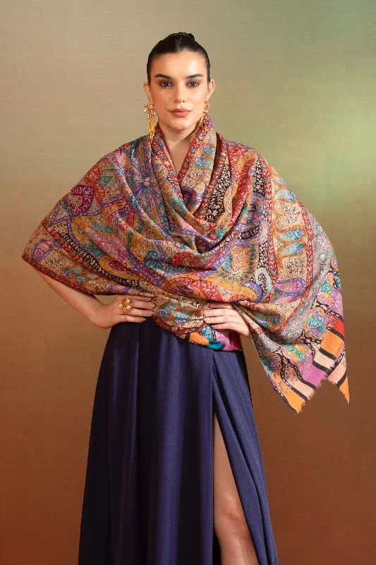 Pashtush Womens Pashmina Kalamkari Shawl, Hand Painted And Embroidered Kalamkari, Handloom Stylish Chunky Wool Shawl