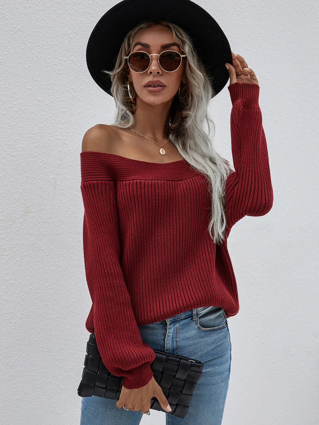 FASHION LARGE SIZE LOOSE KNIT SOLID COLOR PULLOVER SWEATER Asymmetrical Hem Sweater