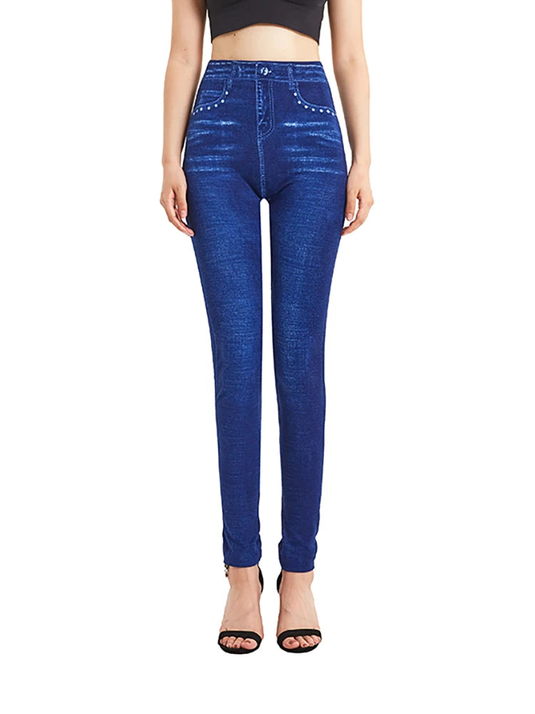 CUHAKCI Solid Color Fake Jeans Ladies Plus Size Jeggings Soft False Denim Yoga Long Pants Women Stretchy Trouser Dropship S-3XL Trousers Essential Wardrobe