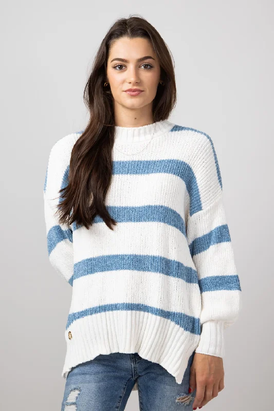 Simply Southern Stripe Sweater for Women in Sandy Ocean | PP-0224-SWTR-SANDY-OCEAN Front Pockets Side Pockets Patch Pockets