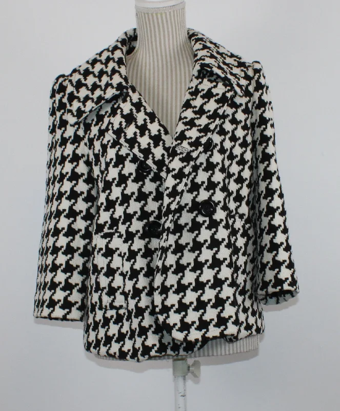 STYLE & CO BLACK  HOUNDSTOOTH WOOL/COTTON JACKET LADIES SIZE 10 PRE-LOVED Trench Coat Raincoat Waterproof Jacket
