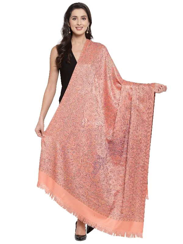 Pashtush Women Peach-Coloured Ethnic Jamawar Shawl Warm Knit Shawl Scarf