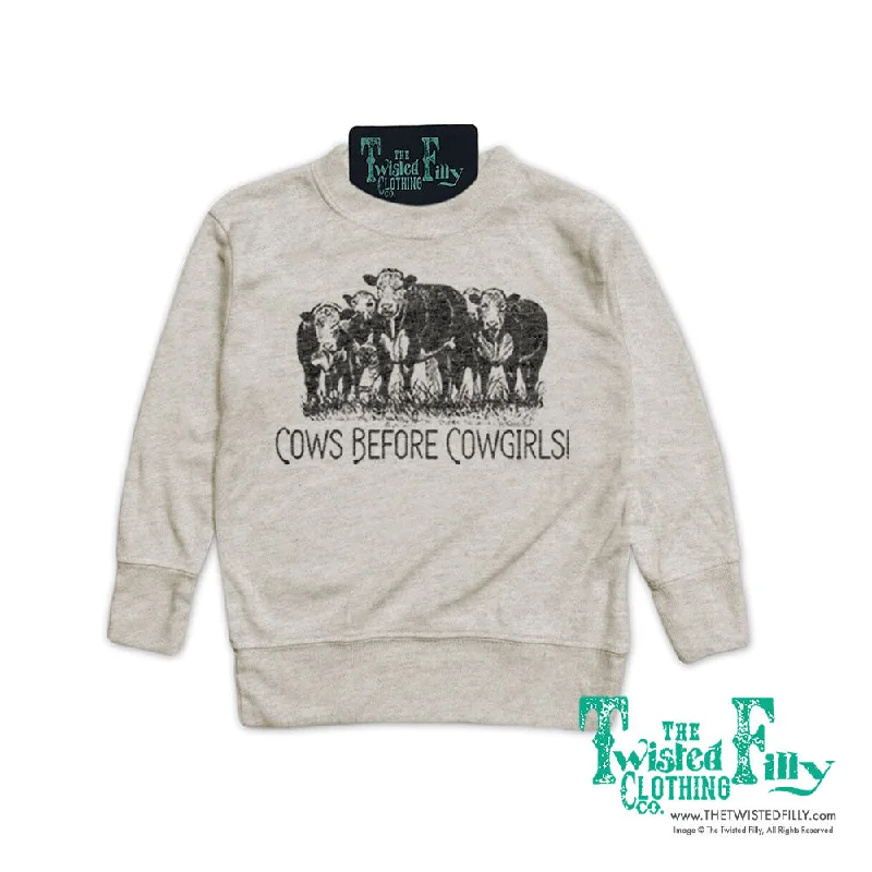 Cows Before Cowgirls - Youth Boys Pullover - Oatmeal Surplice Neck Pullover