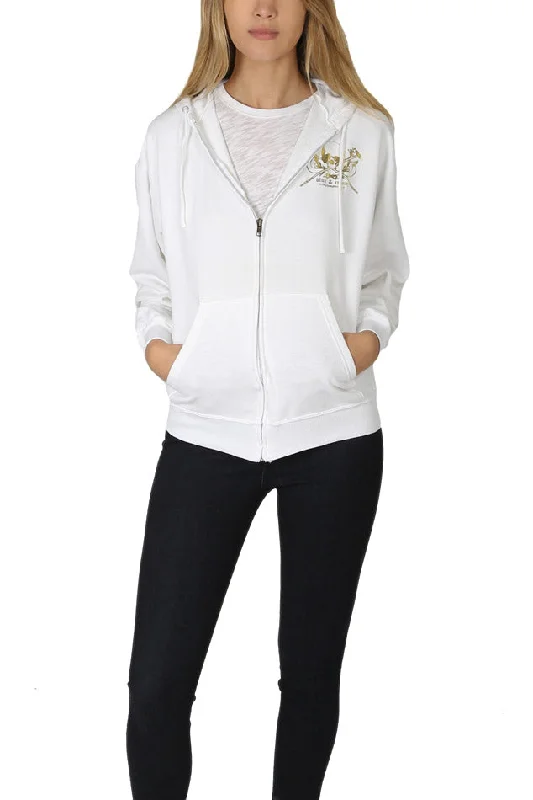 Skull Hoodie White/Gold Hoodie Jacket Zipper Layering