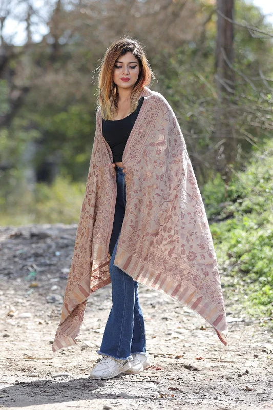 OAT BEIGE COLOUR SHAWL WITH ZARI & KANI WORK DEFINES ROYAL AND LUXURIOUS EXTREMELY COMFORTABLE FOR ALL EVENTS Trendy Bohemian Shawl Cape
