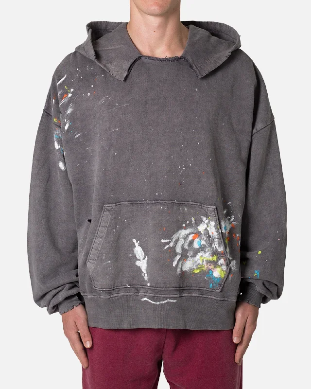 MNML Destroyed Painter Hoodie Charcoal Grey Hoodie with Tie-Dye Psychedelic Retro