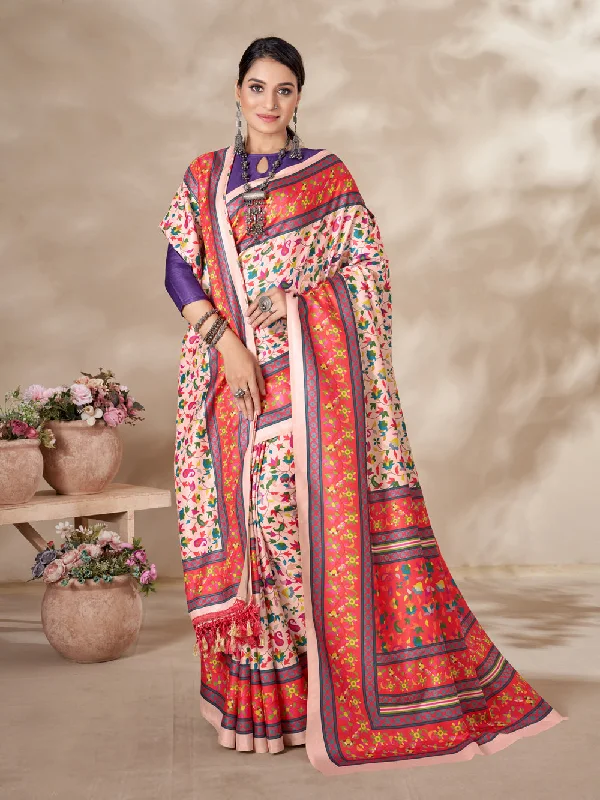 Women's Multicolor Digital Printed Pasmina Saree With Shawl - Jyoti Fashion Trendy Crochet Shawl Scarf