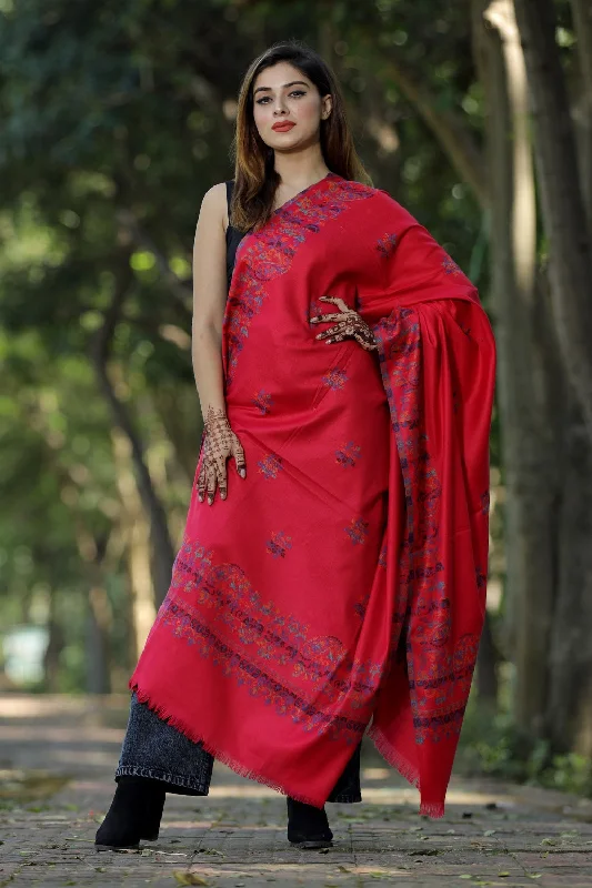 RED COLOUR SHAWL WITH ZARI & KANI WORK DEFINES ROYAL AND LUXURIOUS EXTREMELY COMFORTABLE FOR ALL EVENTS Comfortable Knitted Shawl Wrap