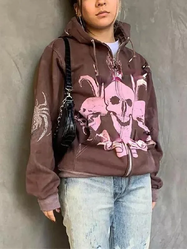 Skeleton Graphic Zip-Up Oversized Hoodie Hoodie with Print Artistic Unique