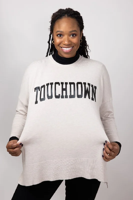 Touchdown Sweater for Women in Warm Grey | GW36TD-GRY Herringbone Houndstooth Plaid