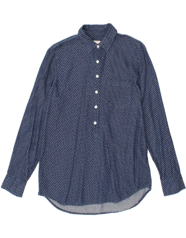 J. CREW Womens Oversized Pullover Shirt UK 6 XS Navy Blue Spotted Cotton Shawl Collar Sweater