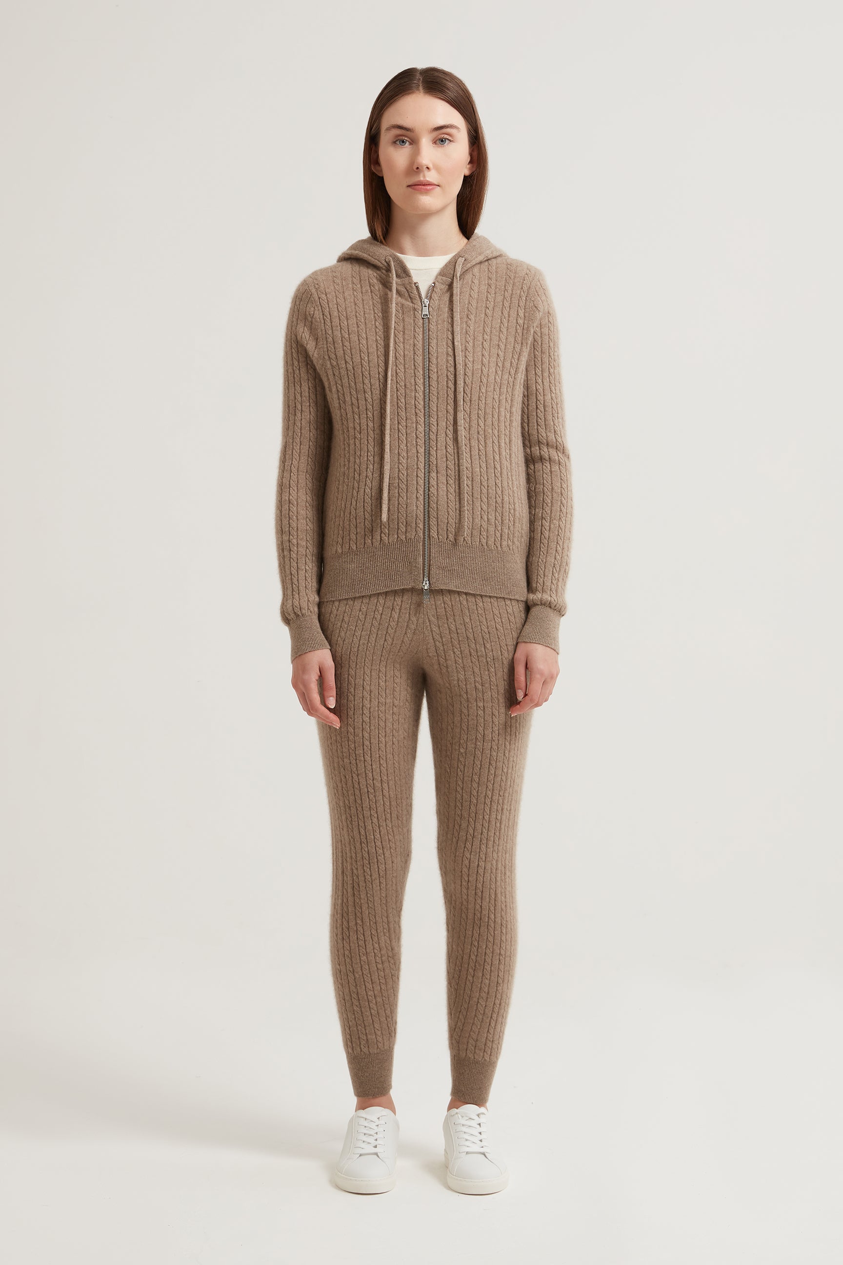 Ariane Cable Cashmere Hoodie Hoodie with Elastic Waist Stretchable Comfortable