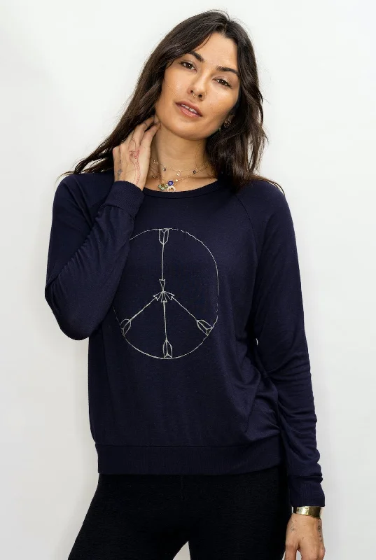 'Peace Arrows' Ultra-Soft Raglan Pullover - Navy Black Tight Sleeve Top