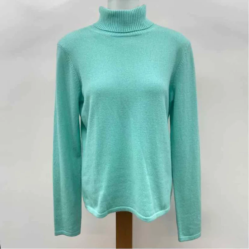 Saks Fifth Avenue Women's Size M Baby Blue Solid Sweater Embroidered Appliqued Beaded