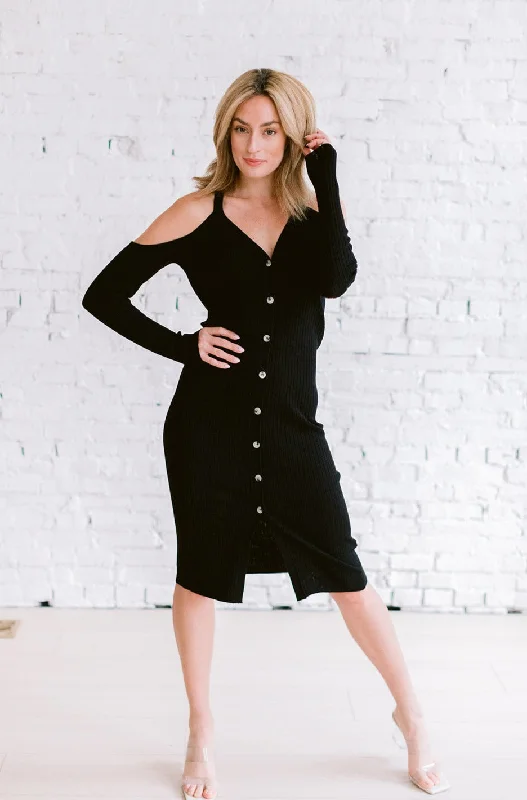 Harlow Cold Shoulder Sweater Dress Velvet Chenille Corduroy