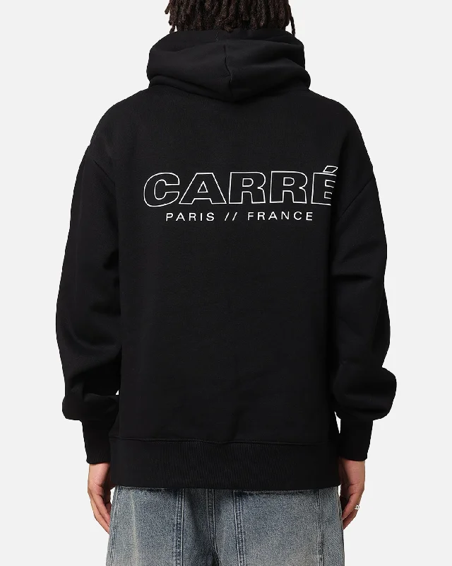 Carre Out Motion Hoodie Black Hoodie with Frayed Bohemian Relaxed