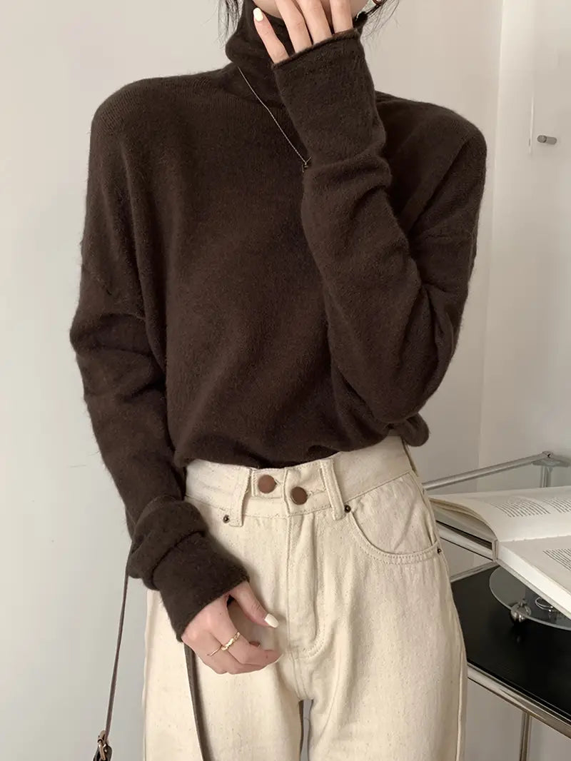 Long Sleeve Versatile Turtle Neck Pullover Sweater Cable Knit Chunky