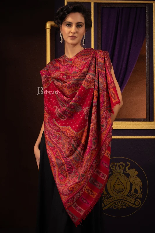 Pashtush Womens 100% Pure Wool With Woolmark Certificate Shawl, Paisley Weave Design, Red Stylish Cashmere Shawl Wrap