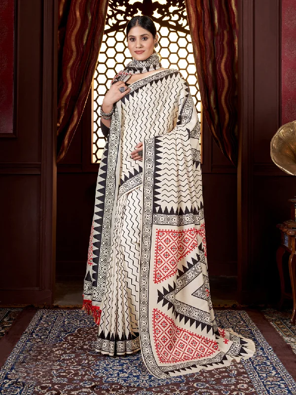 Women's Multicolor Digital Printed Pasmina Saree With Shawl - Jyoti Fashion Lightweight Cotton Shawl