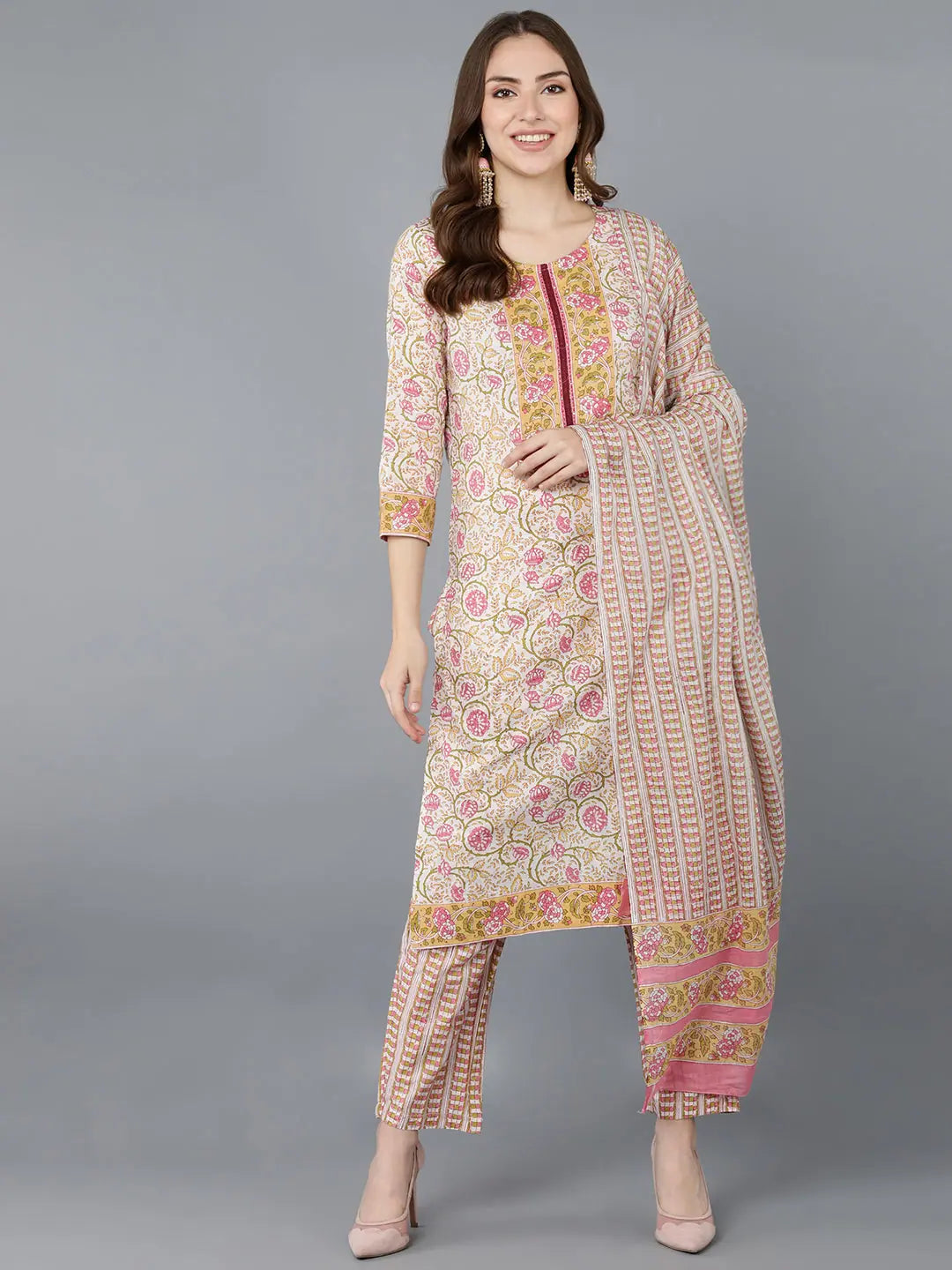 Ahika Cotton Floral Printed Kurta Trouser With Trousers Prom Sequined