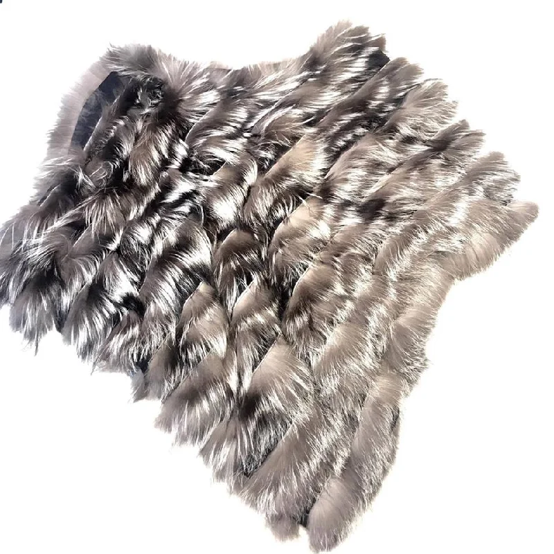 Winter Fur Ladies Fox Fur Shawl Elegant Silk Shawl Scarf
