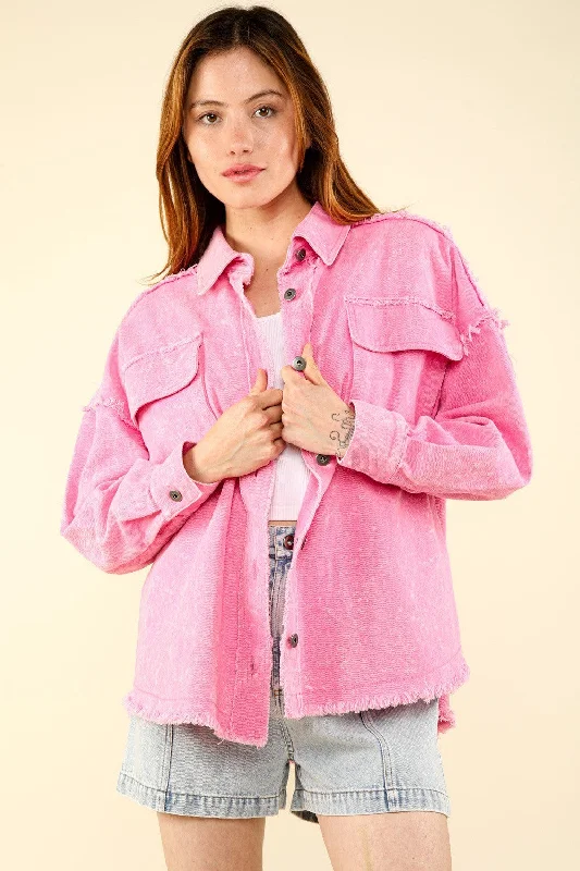 Rough Around The Edge Pink Denim Shacket Jacket Fleece Jacket Down Jacket Parka