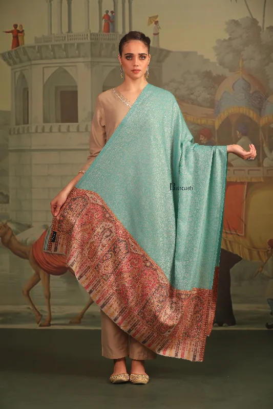 Pashtush Womens Extra Fine Wool Shawl, Ambi Palla Design, Seagreen Stylish Pashmina Shawl Wrap