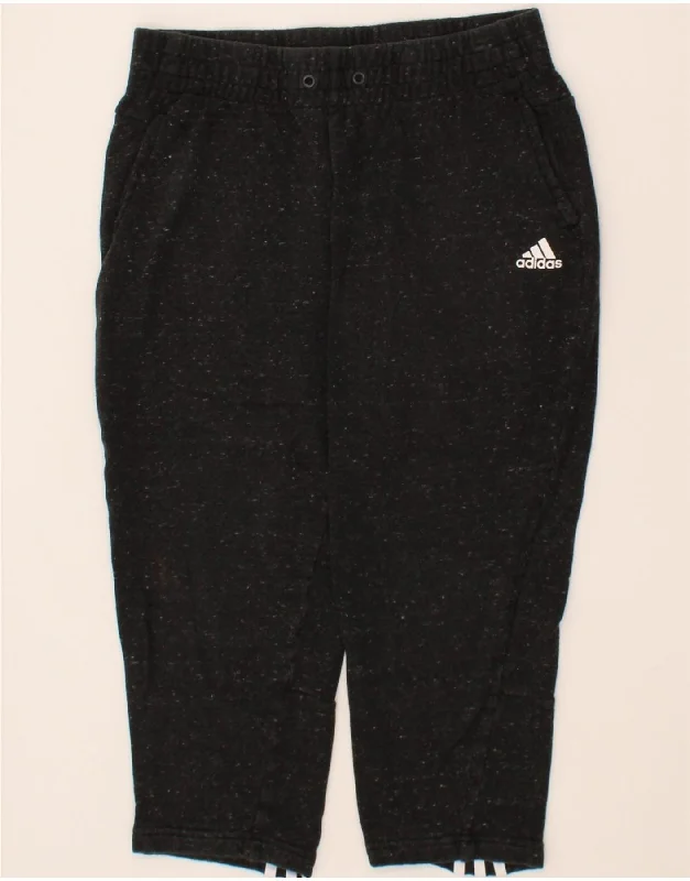 ADIDAS Womens Capri Tracksuit Trousers UK 12/14 Medium Grey Flecked Cotton Trousers Running Lightweight