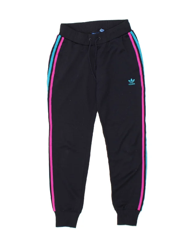 ADIDAS Womens Tracksuit Trousers Joggers UK 8 Small Navy Blue Polyester Trousers Flared Retro
