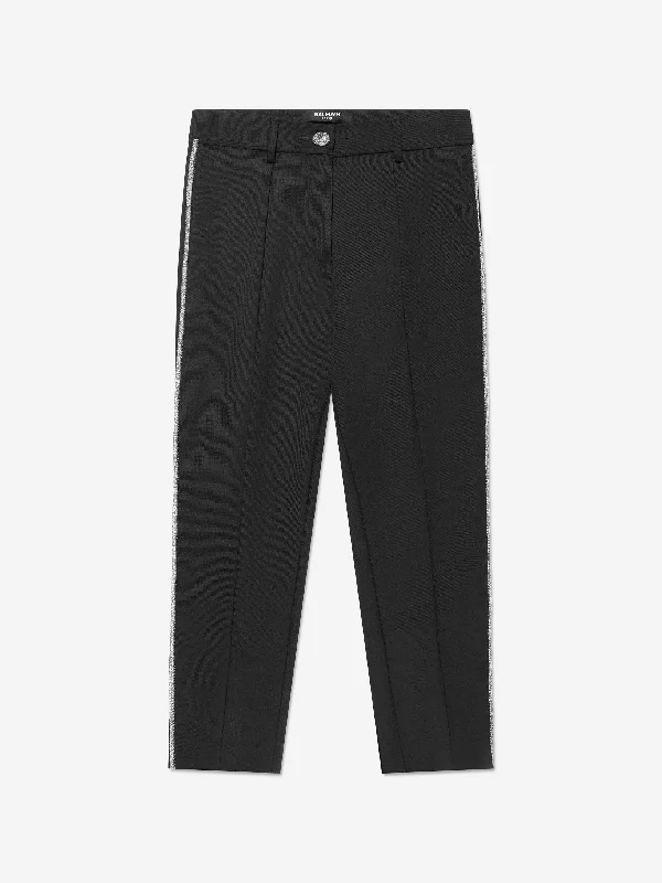 Balmain Girls Wool Suit Trousers in Black Trousers Elastic Waist Soft
