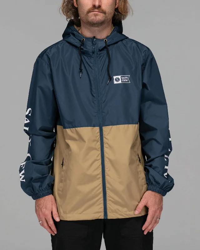 Surface Windbreaker Jacket - Navy/Straw Print Jacket Jacquard Jacket Embroidered Jacket