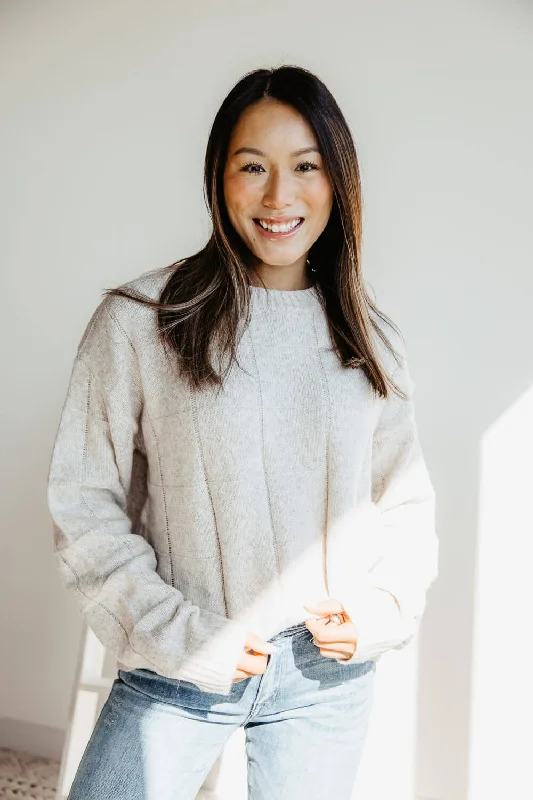 La Miel Check Pattern Crewneck Sweater for Women in Oatmilk | MCS3564-OATMILK Neon Metallic Matte
