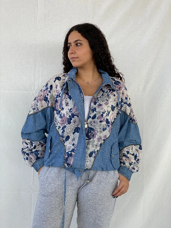Vintage 80s/90s Active Stuff Floral Blue Windbreaker Sports Jacket - M Tailored Jacket Straight Jacket A-Line Jacket Vintage 80s/90s Active Stuff Floral Blue Windbreaker Sports Jacket - M Tailored Jacket Straight Jacket A-Line Jacket