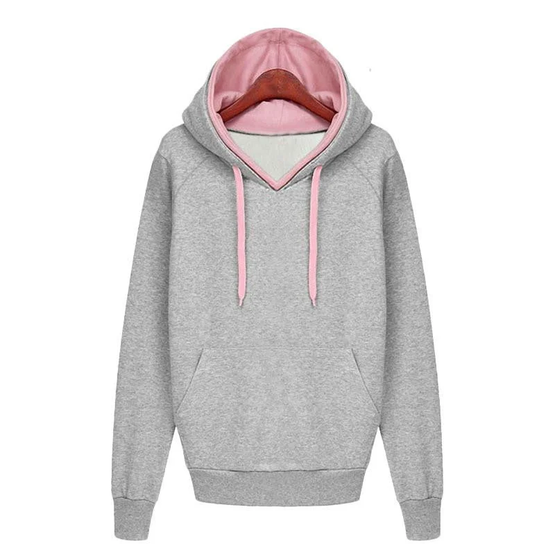 Women Sweatshirt Casual Double Hoodies Long Sleeve Female Pullover Loose Tops Sweatshirts Women's Clothings Scalloped Neck Pullover