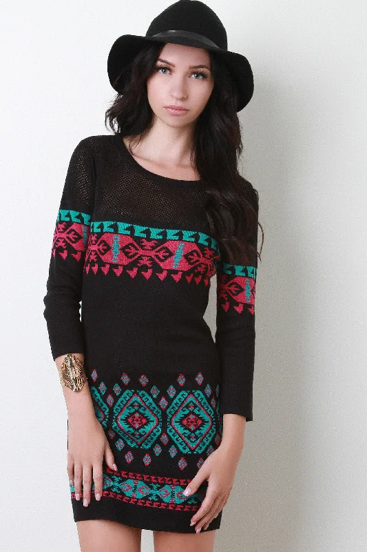 Mesh Tribal Sweater Dress Elegant Classic Vintage