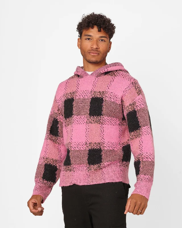 XXIII Dalas Plaid Hoodie Pink/Black Hoodie with Set-In Sleeves Structured Classic