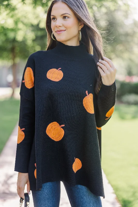 Quick Decisions Black Pumpkin Sweater Embroidered Appliqued Beaded